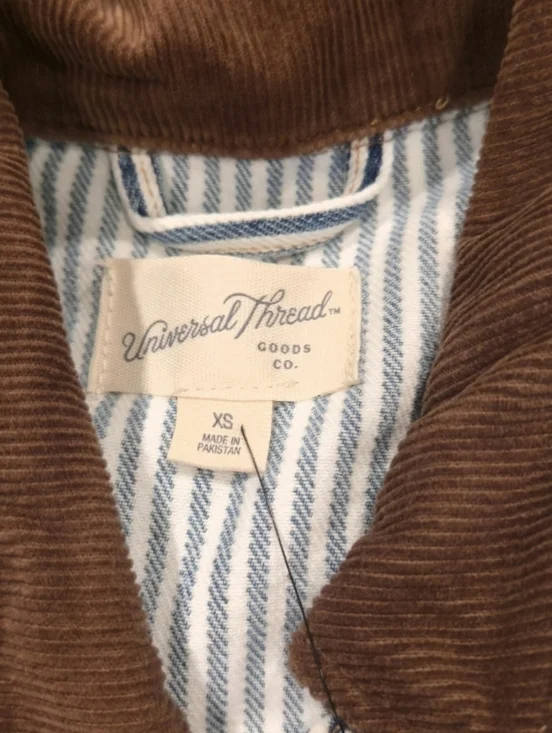 New Striped Blue Workwear Jacket with Brown Corduroy Collar - Picture 3 of 3